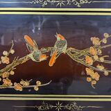 Vintage red / gold Chinese lacquer cabinet with flowers and birds