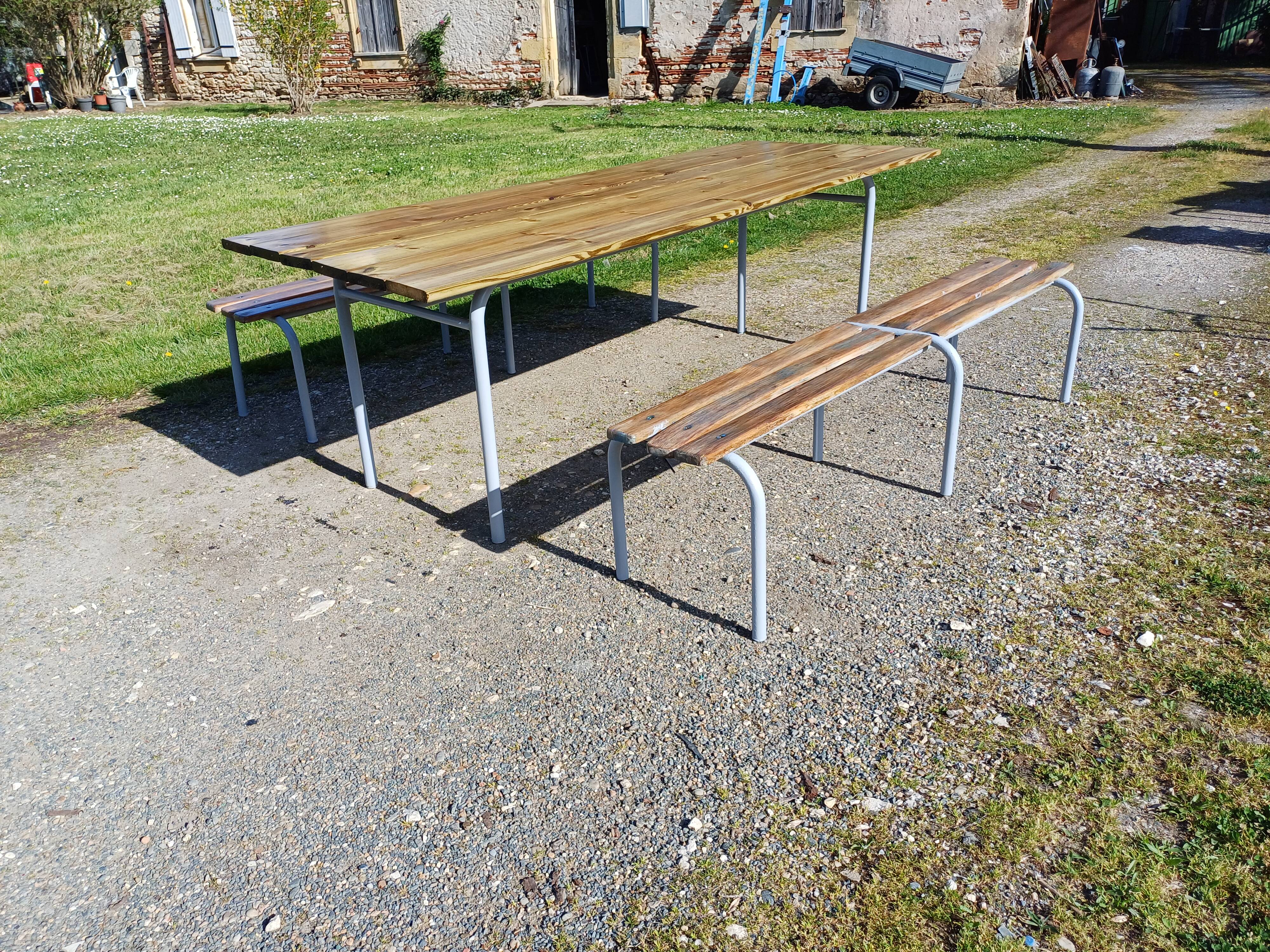 Industrial or Community Table with Benches
