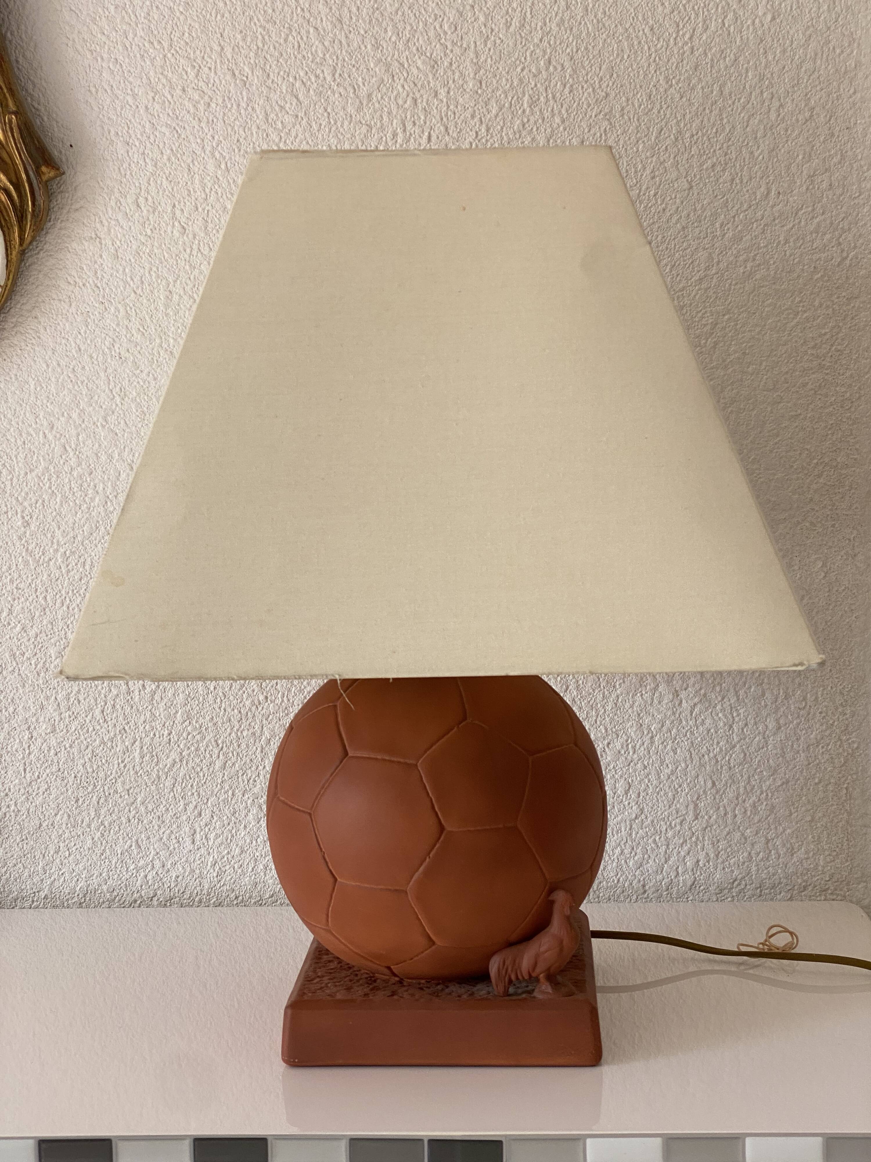 Football lamp and terracotta rooster from the 80s