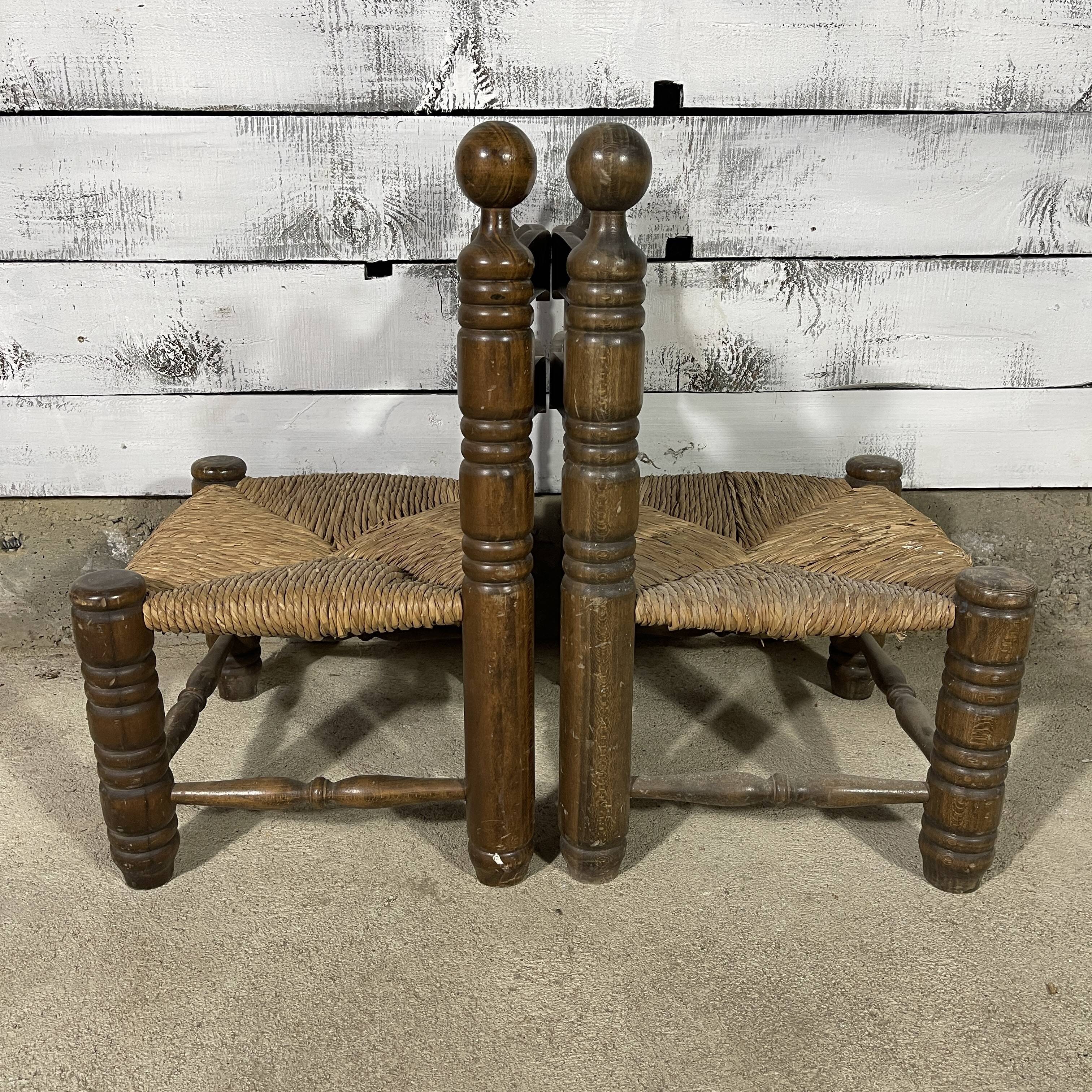 Pair of beech and straw chairs 1940