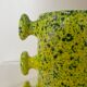 Handmade green speckled yellow ceramic vase with abstract handles