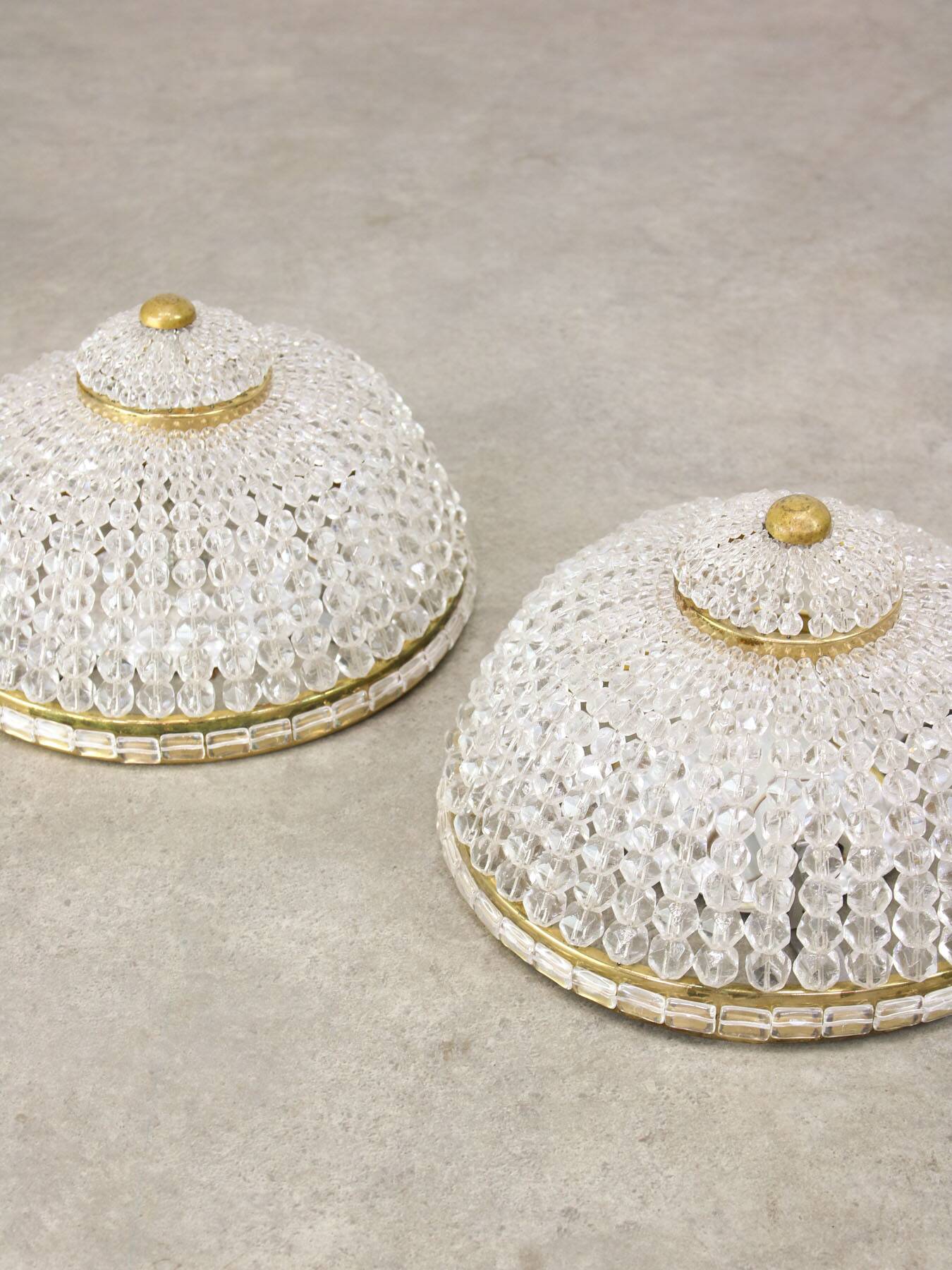 Mid-Century Czech Crystal and Brass Wall Lamp in Brass, 50s, set of 2