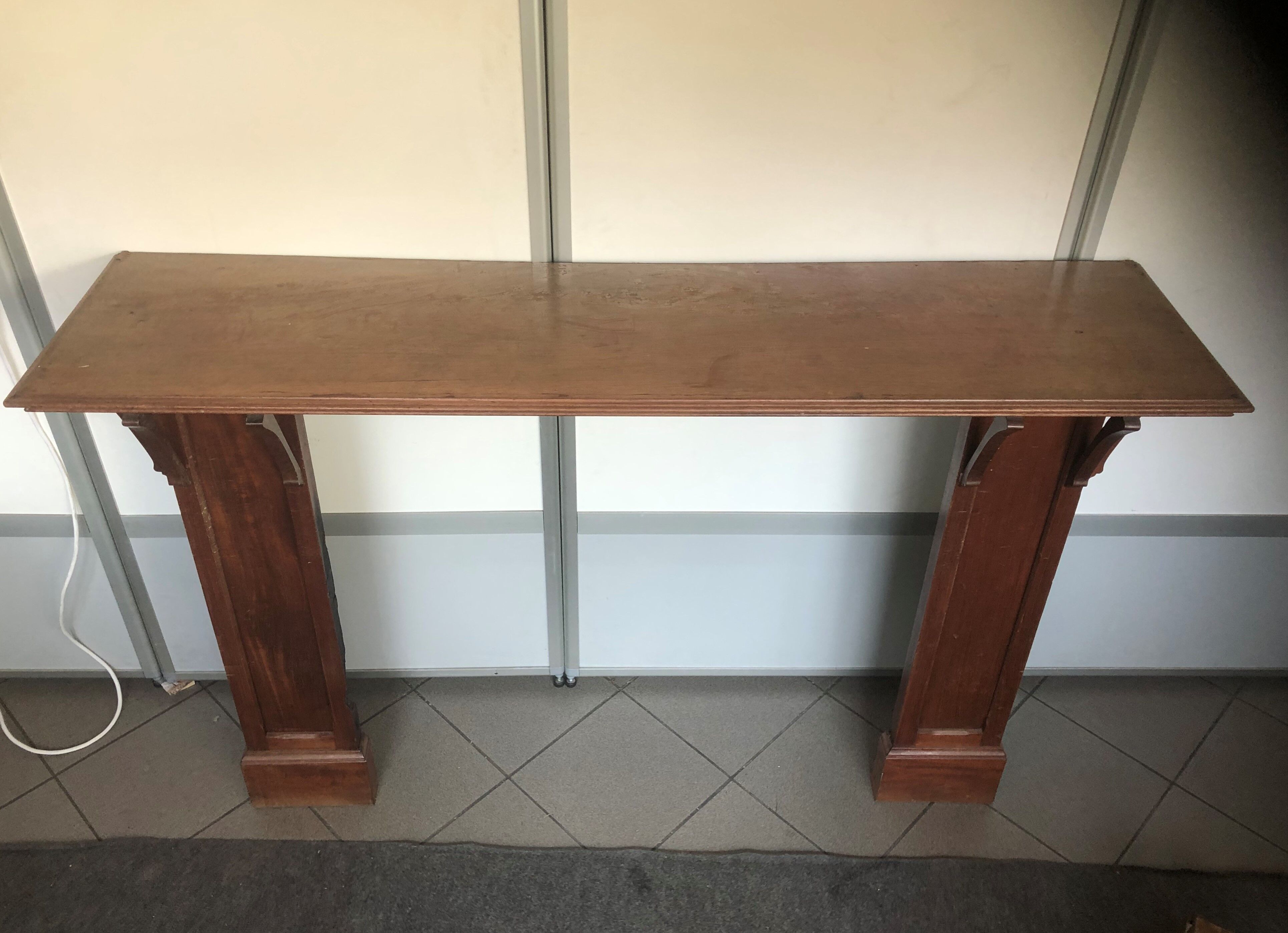 Fireplace art nouveau wood oak mantle façade dressing console
