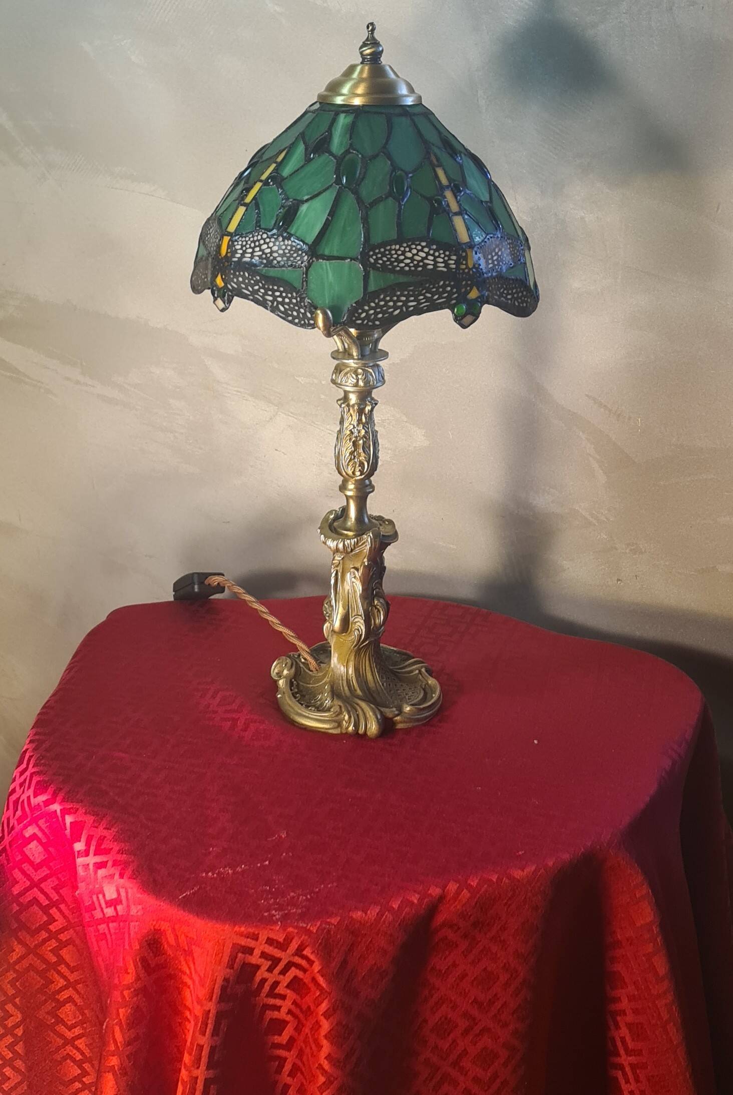 antique art nouveau bronze lamp, old rococo style 44x22 lampshade ve