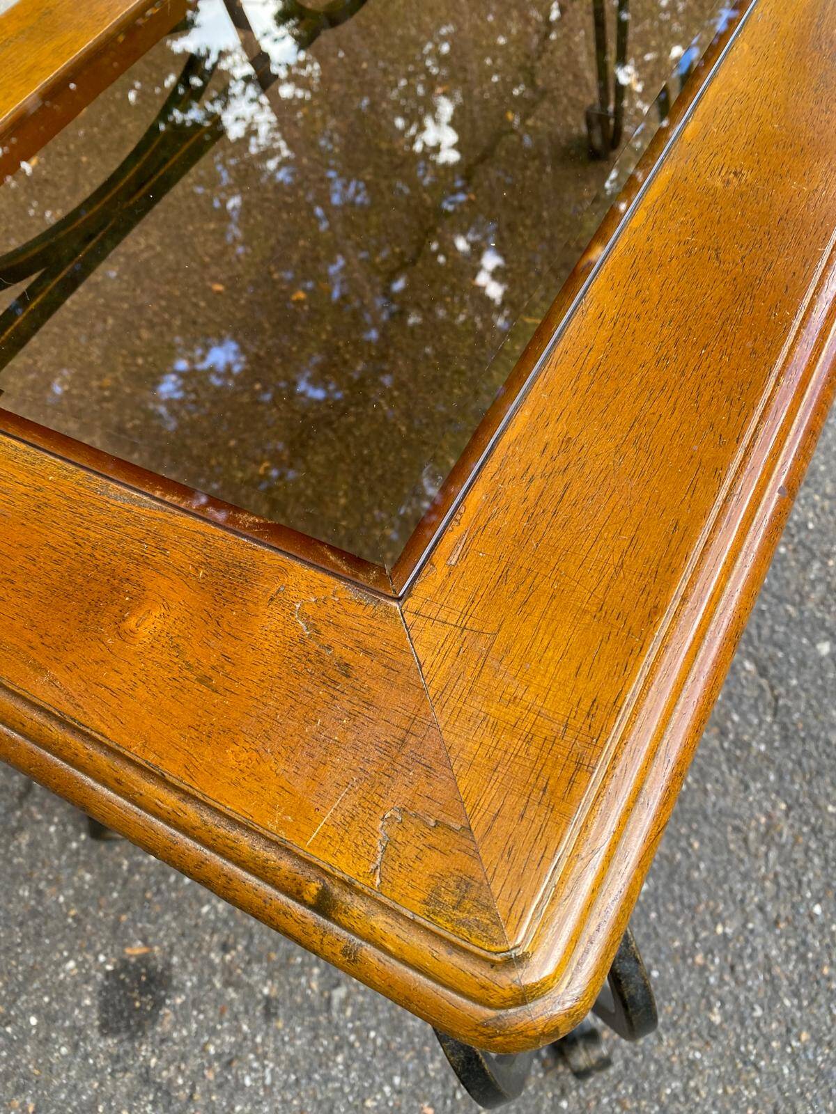Neo-classical entrance console in wrought iron and solid oak H70 cm 1970