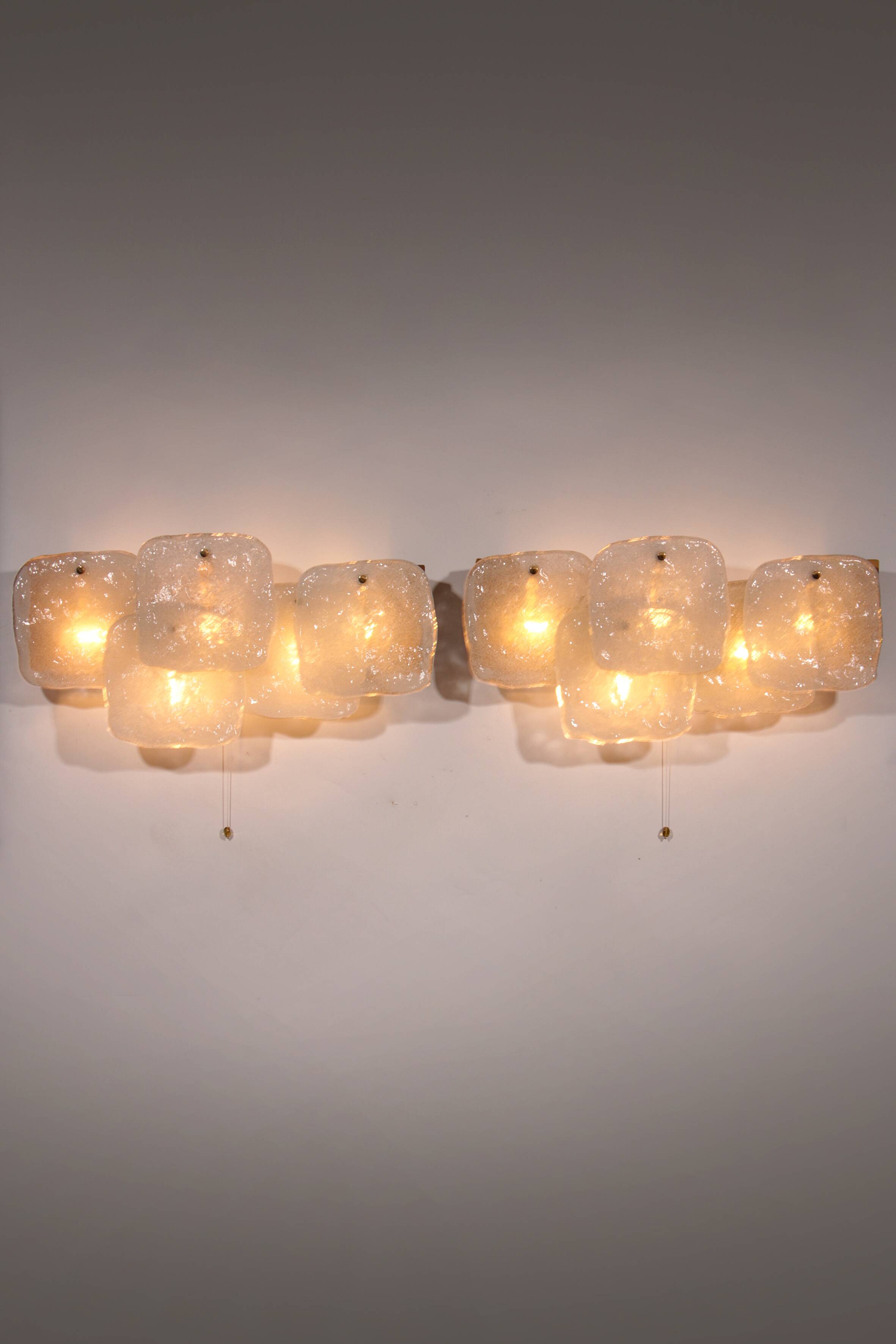 J.T. Kalmar Midcentury Ice Glass Wall Sconces Austria 1960
