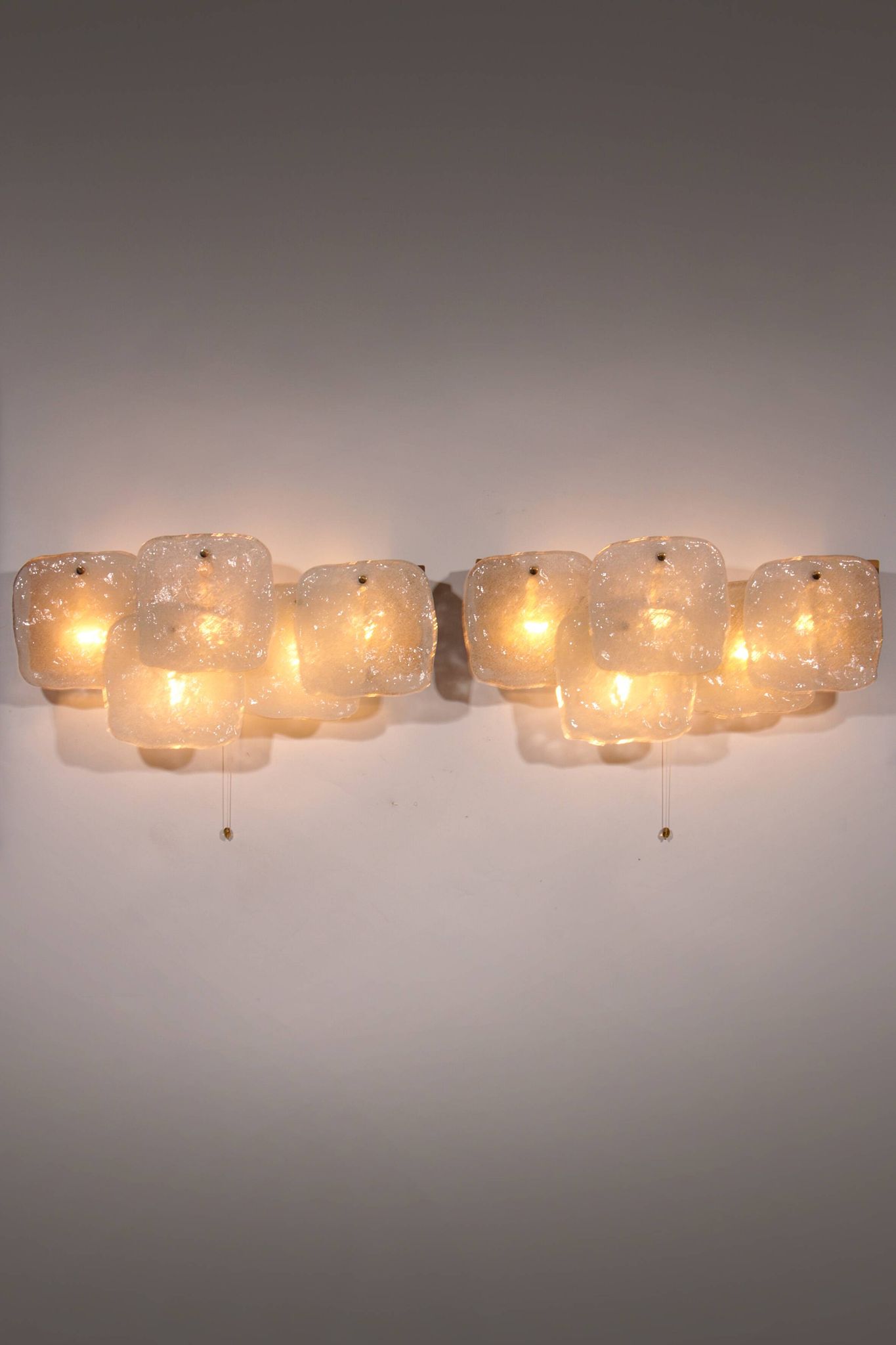 J.T. Kalmar Midcentury Ice Glass Wall Sconces Austria 1960