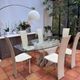 Large vintage dining table in beige stone and glass – 220 cm