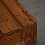 Free-standing primitive pine commode, mid-century Swedish, 1950s.