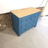Commode ancienne bleue et dessus chêne