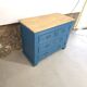 Commode ancienne bleue et dessus chêne
