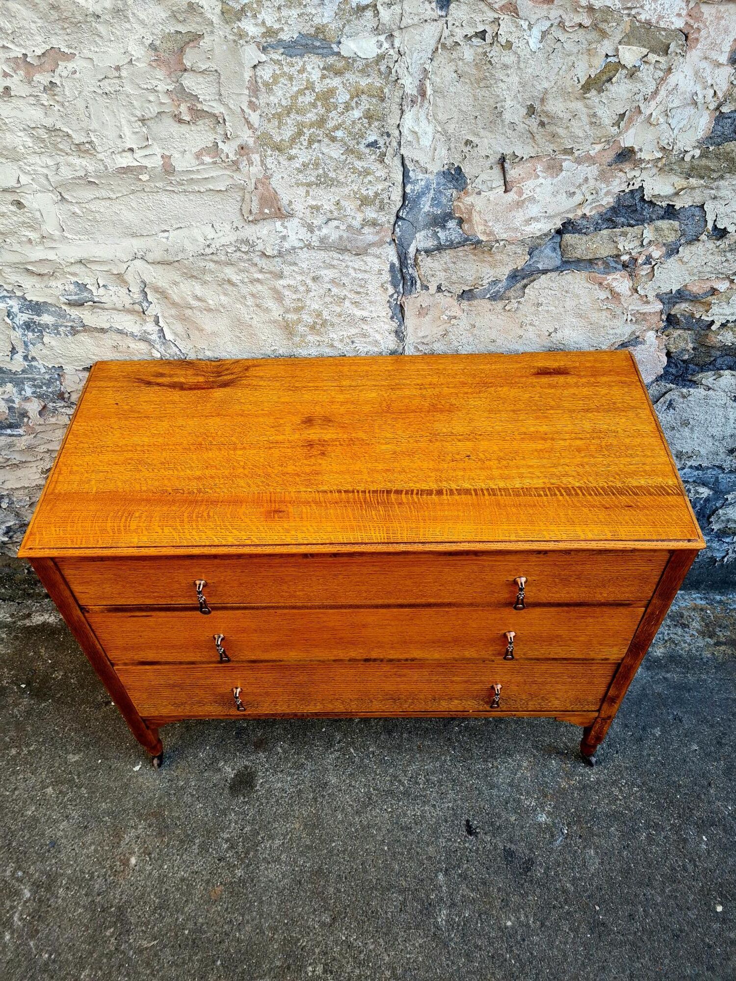 Vintage 1930s Oak Chest Of Drawers Three Drawer Cabinet