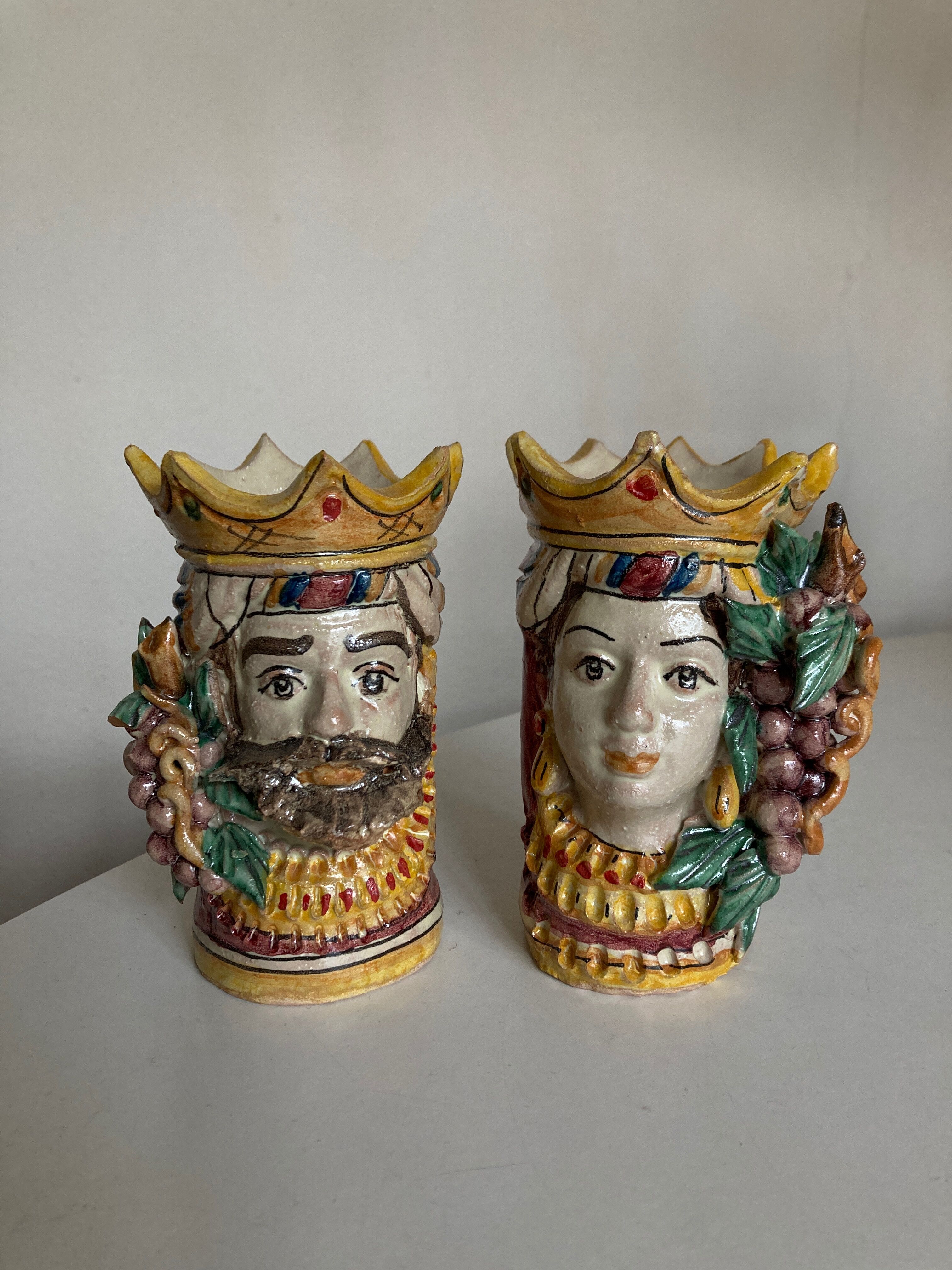 Pair of vases heads di Moro Caltagirone Italian design Sicily