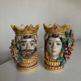 Pair of vases heads di Moro Caltagirone Italian design Sicily