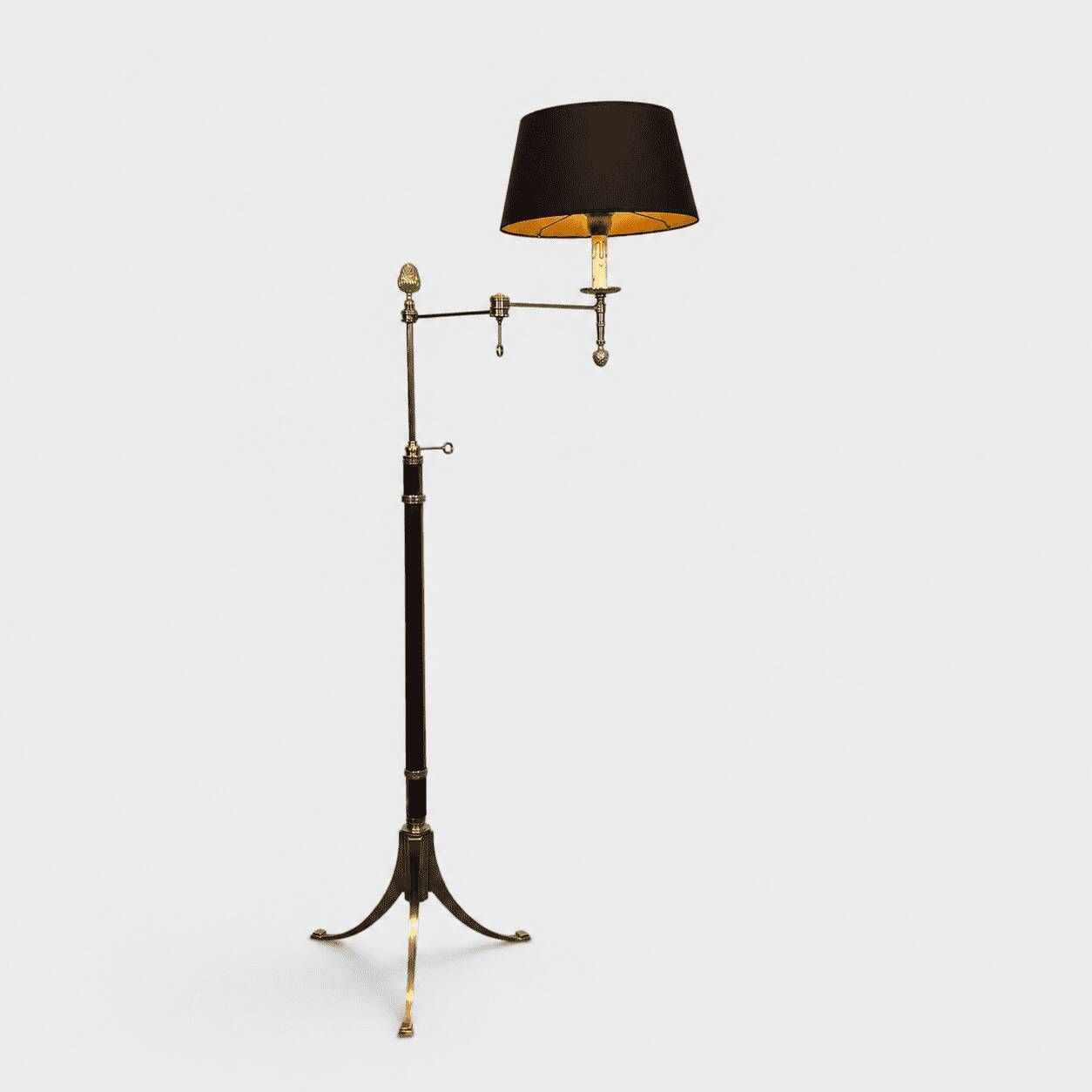 Reading Lamp in Mahogany and Gold Brass with Articulated Arm and Tripod Base