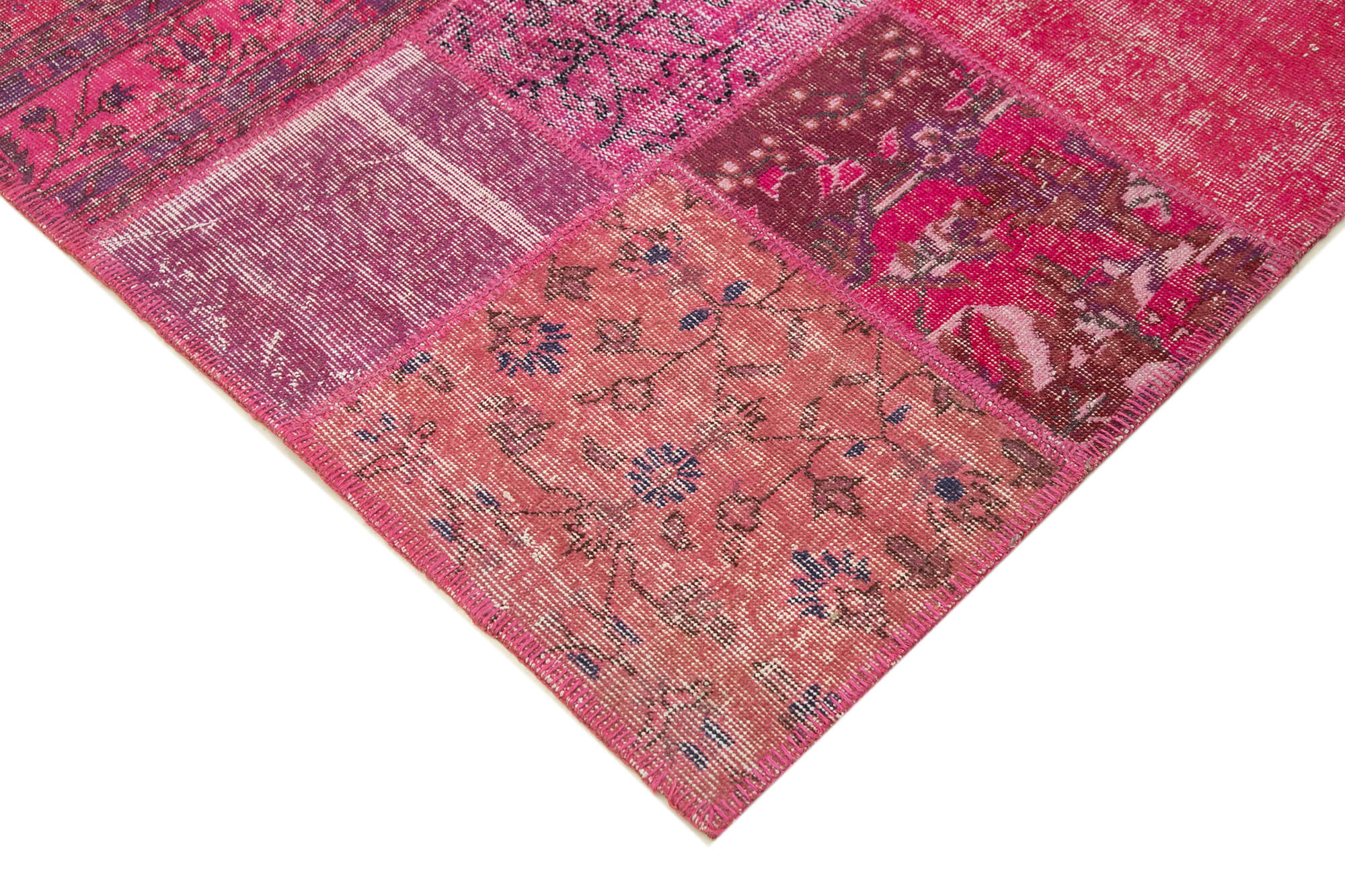 Hand-knotted oriental overdyed 198 cm x 294 cm pink patchwork carpet