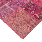 Hand-knotted oriental overdyed 198 cm x 294 cm pink patchwork carpet