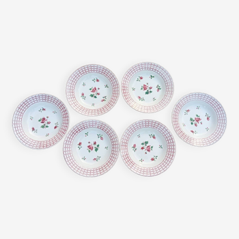 6 assiettes creuses faience Rosa de Digoin Sarreguemines, années 50