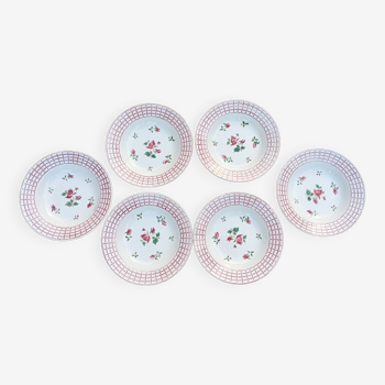 6 Rosa earthenware soup plates by Digoin Sarreguemines, 1950s