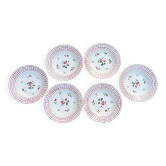 6 Rosa earthenware soup plates by Digoin Sarreguemines, 1950s