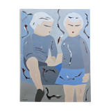 Peinture à l’huile figurative abstraite suédoise « The Pair » du milieu du siècle par Hans Osswald, non encadrée