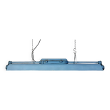 Blue industrial hanging tube light from polam gdansk, 1970s