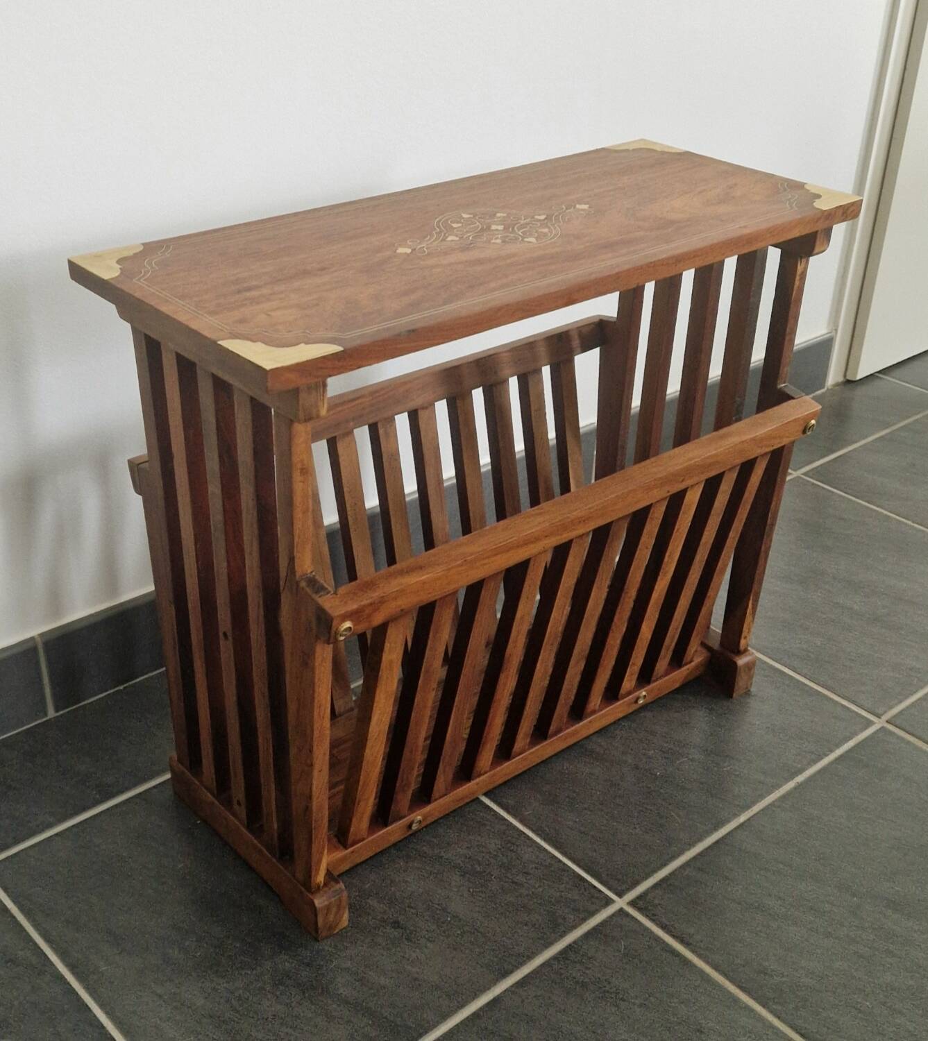Rosewood and brass magazine stand table