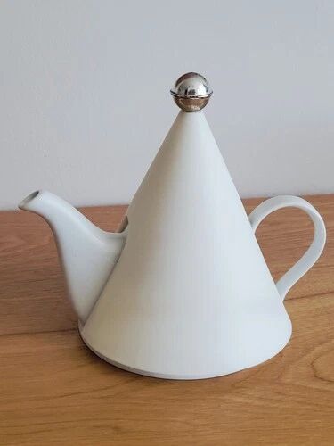 Vintage Conical Teapot Memphis Design Porcelain and Plastic