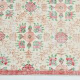 6x10 Vintage Beige & Powder Pink Floral Handmade Vintage Rug, 186x295 Cm