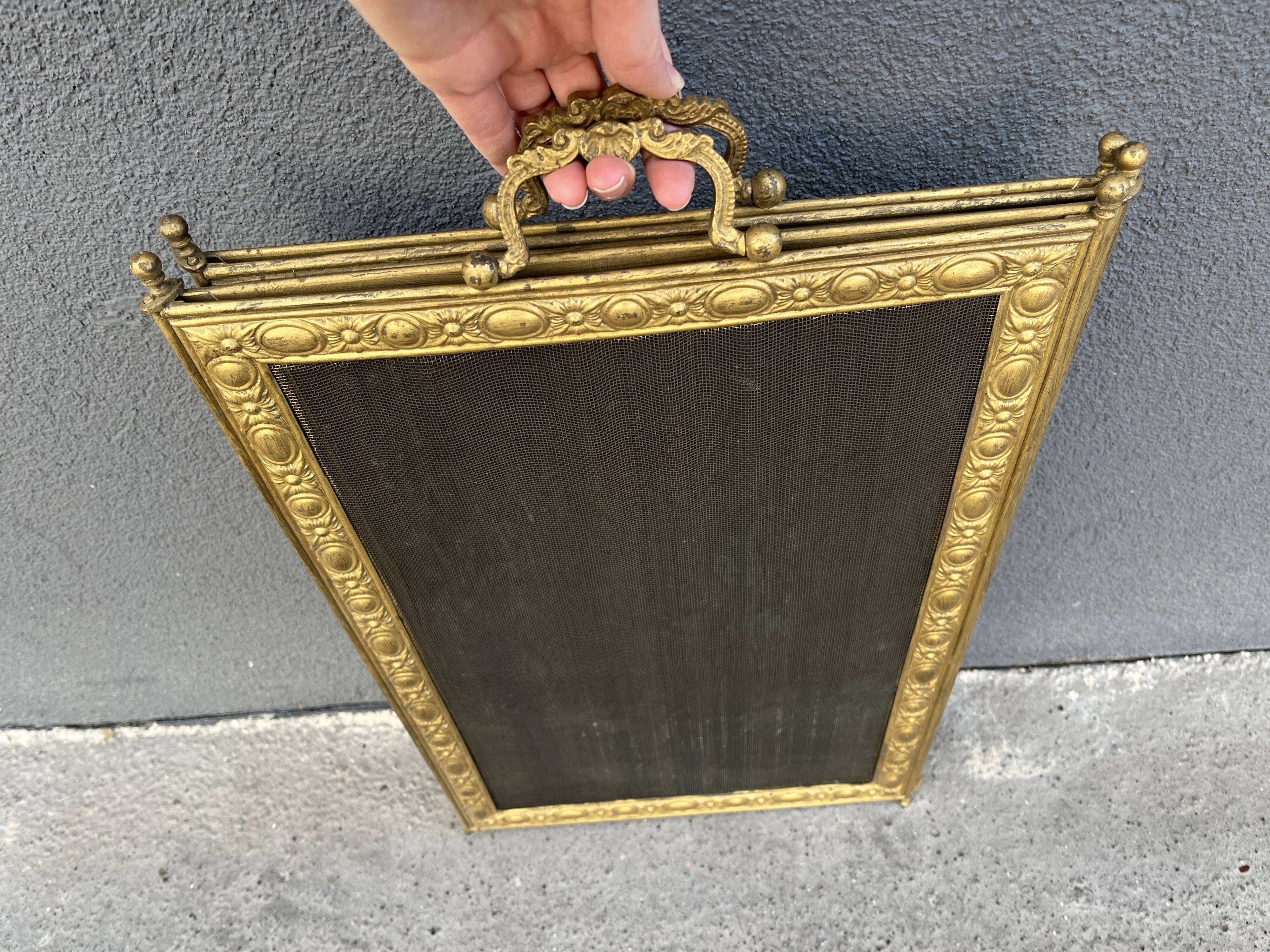 Antique 19th century fireplace screen, Bouhon Frères spark arrester