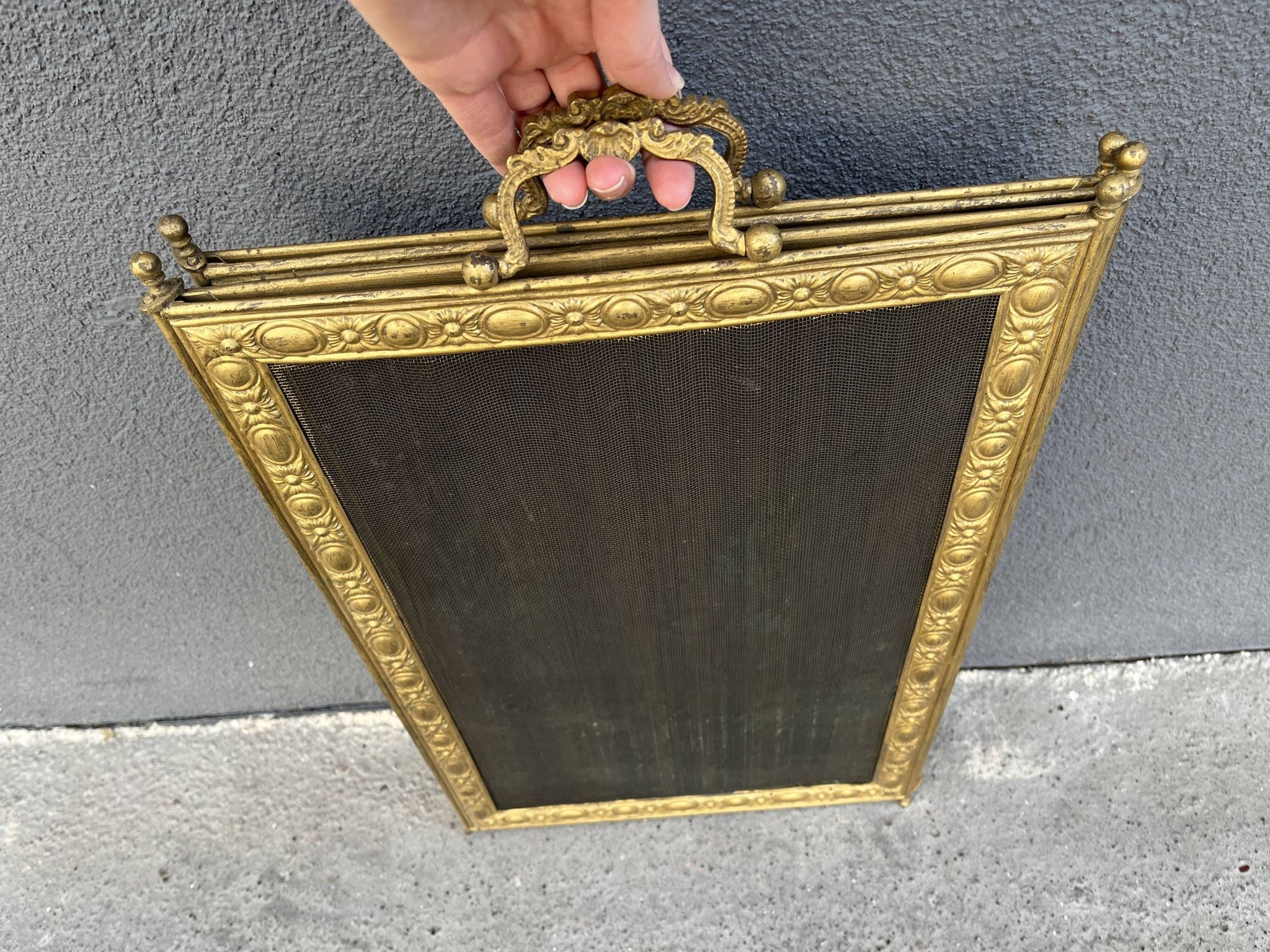 Antique 19th century fireplace screen, Bouhon Frères spark arrester