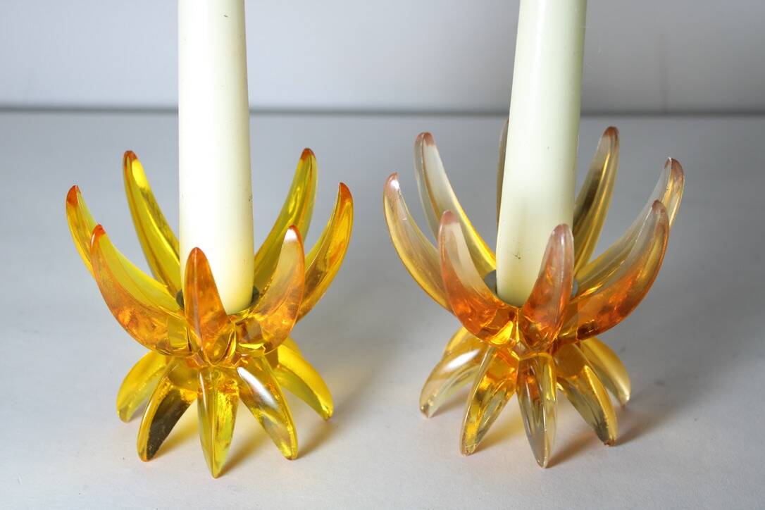 Friedel Lotus Lucite candle holders Germany 1960 x3