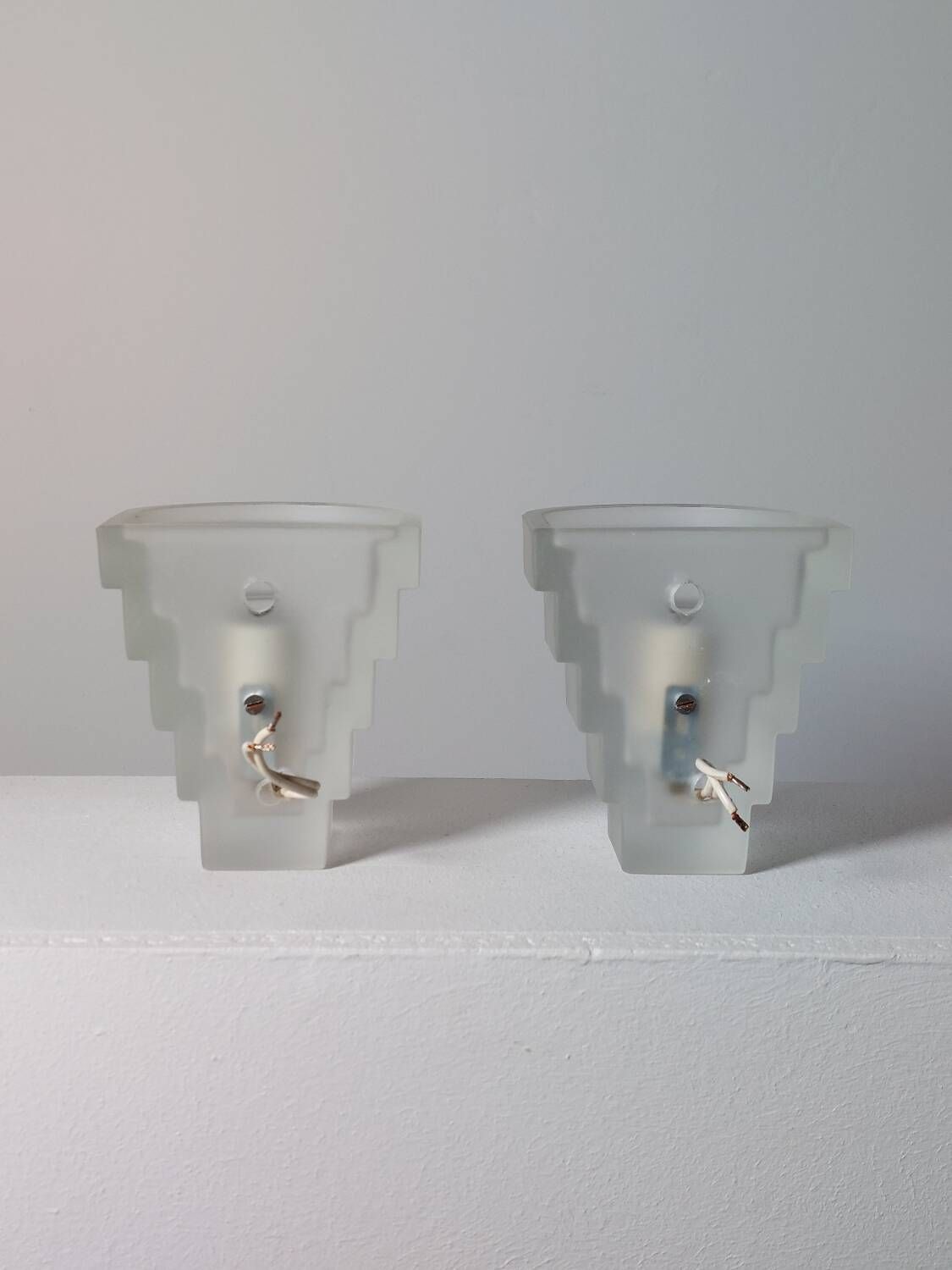 Vintage stepped frosted glass wall lamps art deco revival