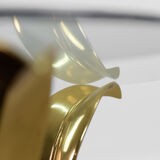 Vintage Glamour Hollywood Regency Glass & Brass Palm Leaf Cocktail Coffee Table, 1970s