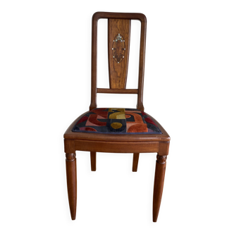 Vintage - Chaise années 30 avec marqueterie - Style Art Déco - Rénovée