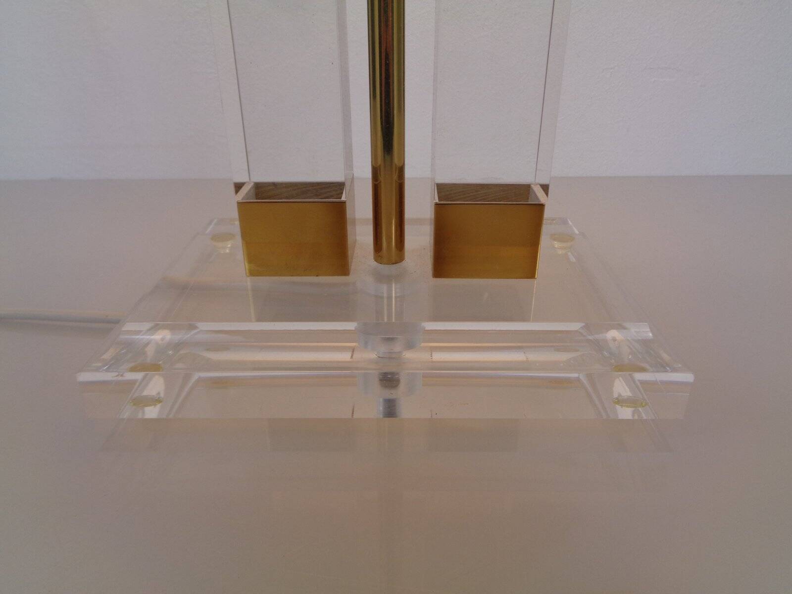 Hollywood Regency Acrylic Glass & Brass Table Lamp, Italy, 1970s