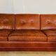 Retro vintage Danish 3 person Svend Skipper sofa in chestnut brown leather