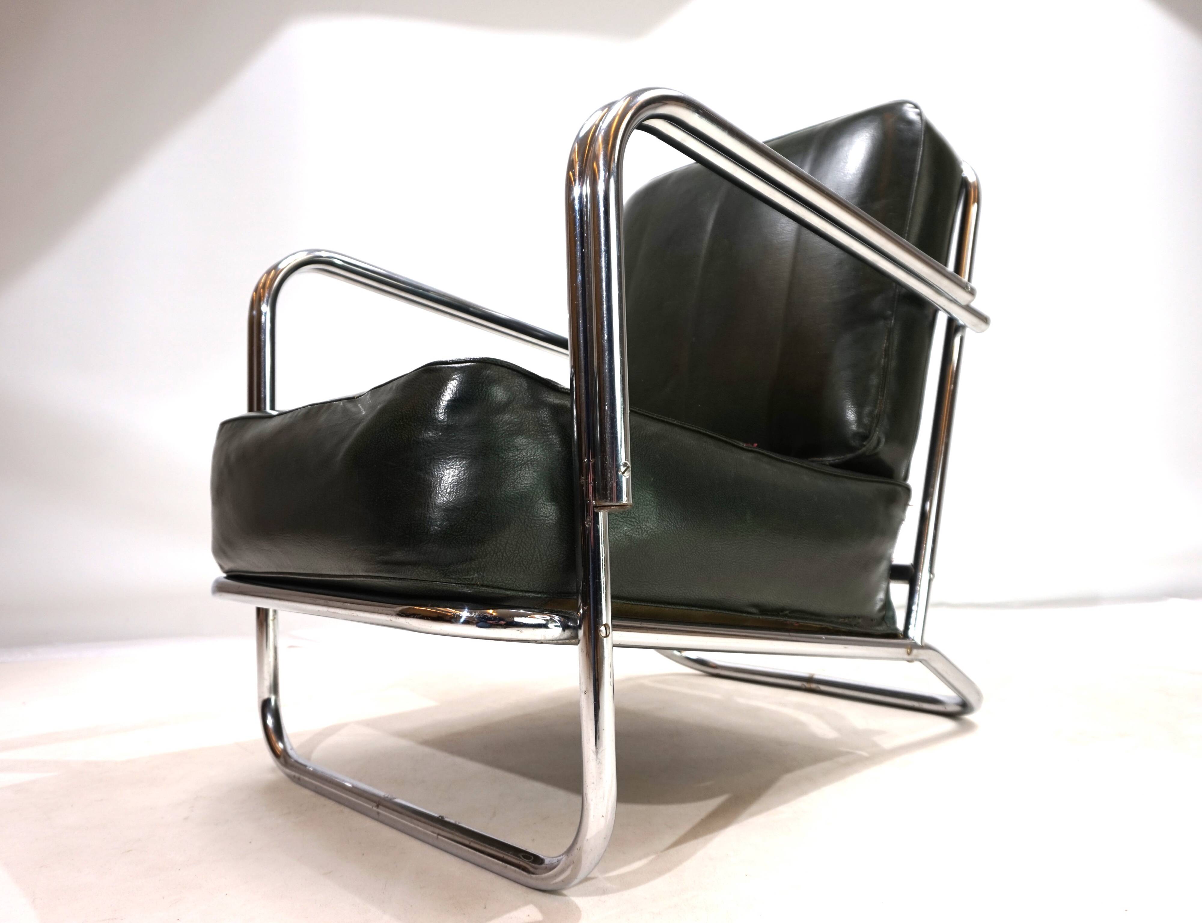 Fauteuil Art Déco en tube d'acier dans le goût de Gilbert Rhode Troy Sunshade, 1930