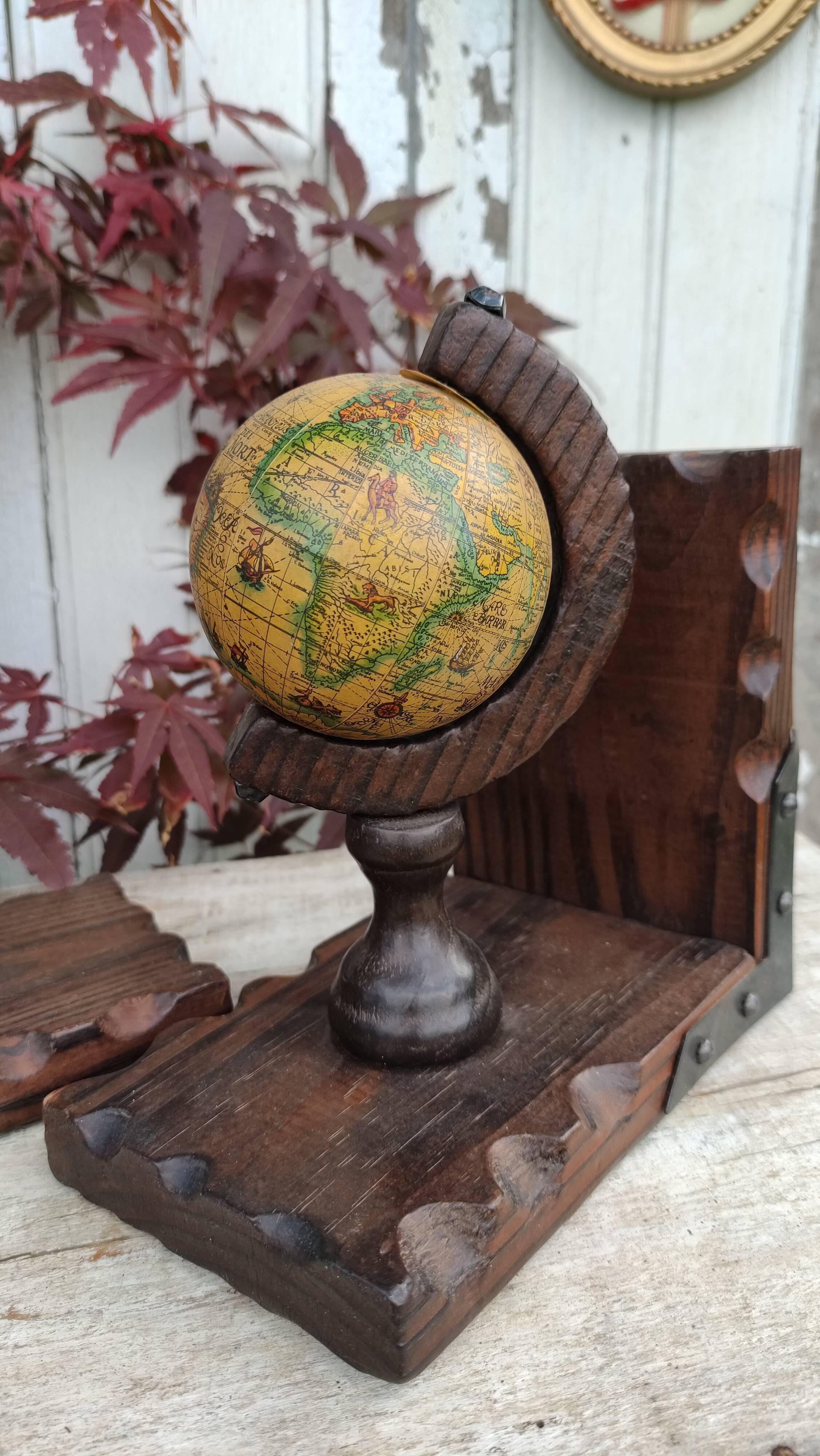 Paire de serre livres mappemonde vintage