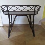 Vintage children's desk console bamboo rattan curved wood Thonet style 80s dark mahogany