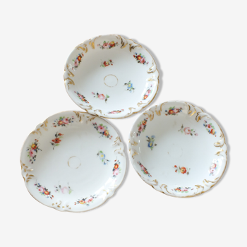 3 soucoupes en porcelaine Paris décor fleurs 19ème