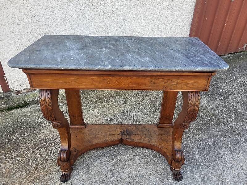 Empire restauration console with marble top in walnut from the 19th century