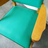 Pair of wood and vinyl armchairs