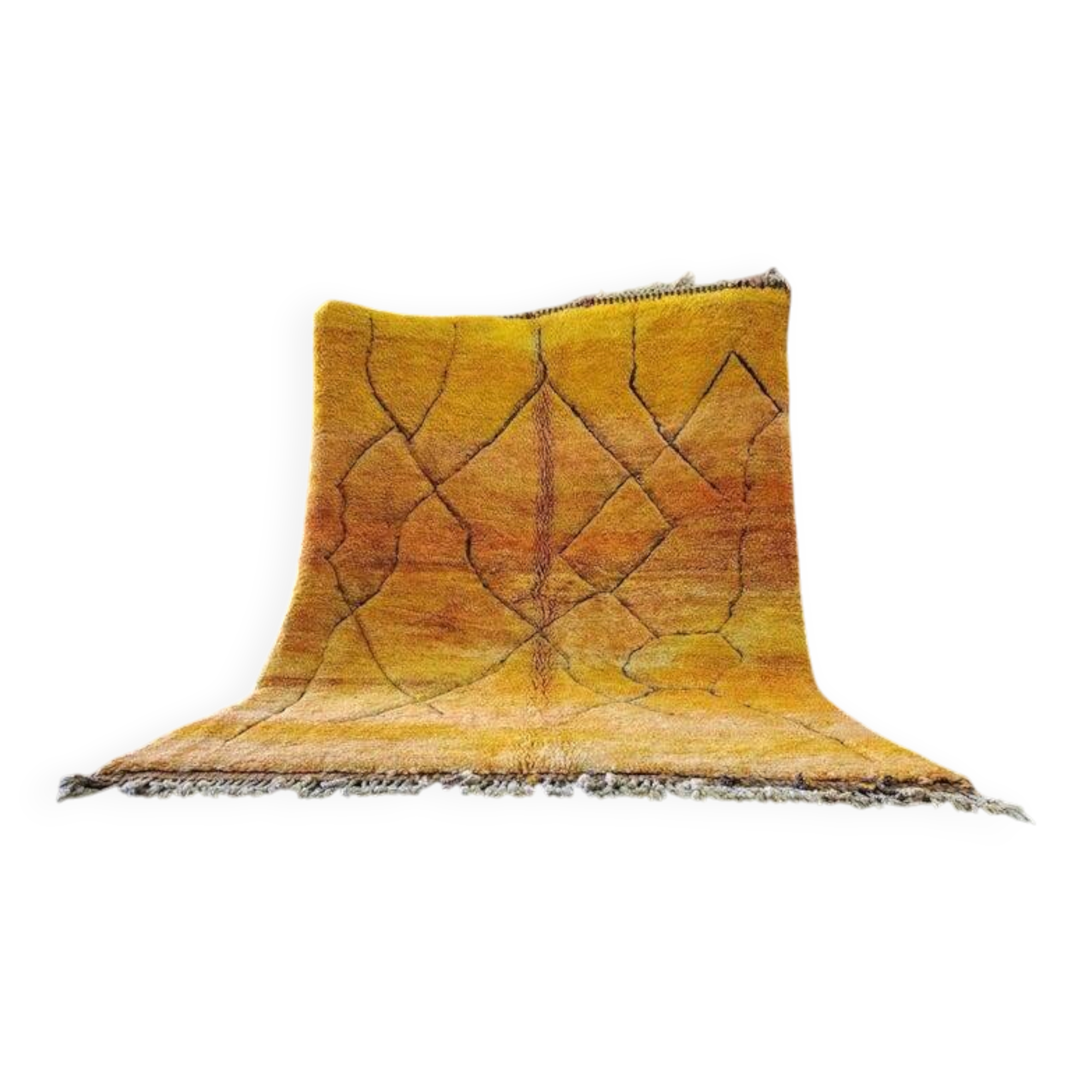 Large Moroccan Berber rug 300 × 200 cm – ochre yellow, geometric pattern