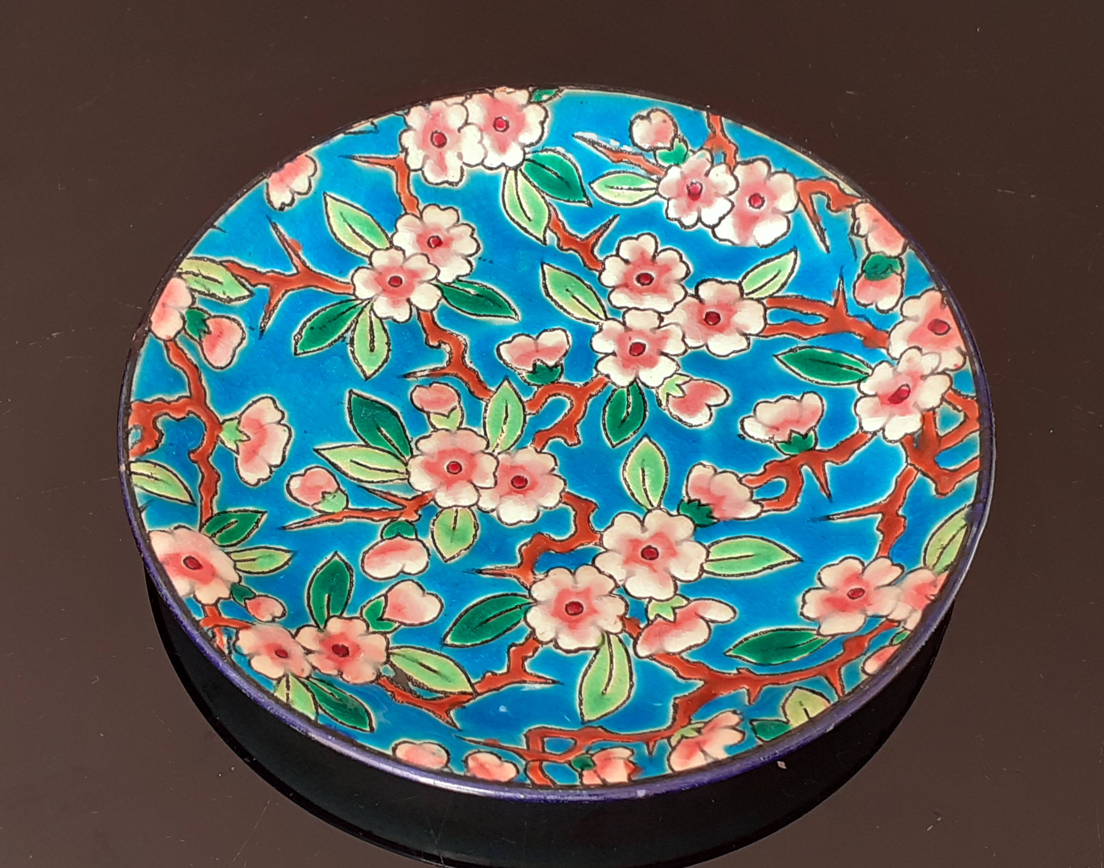 LONGWY enamels / 15.3 cm bowl / Apple blossom decoration