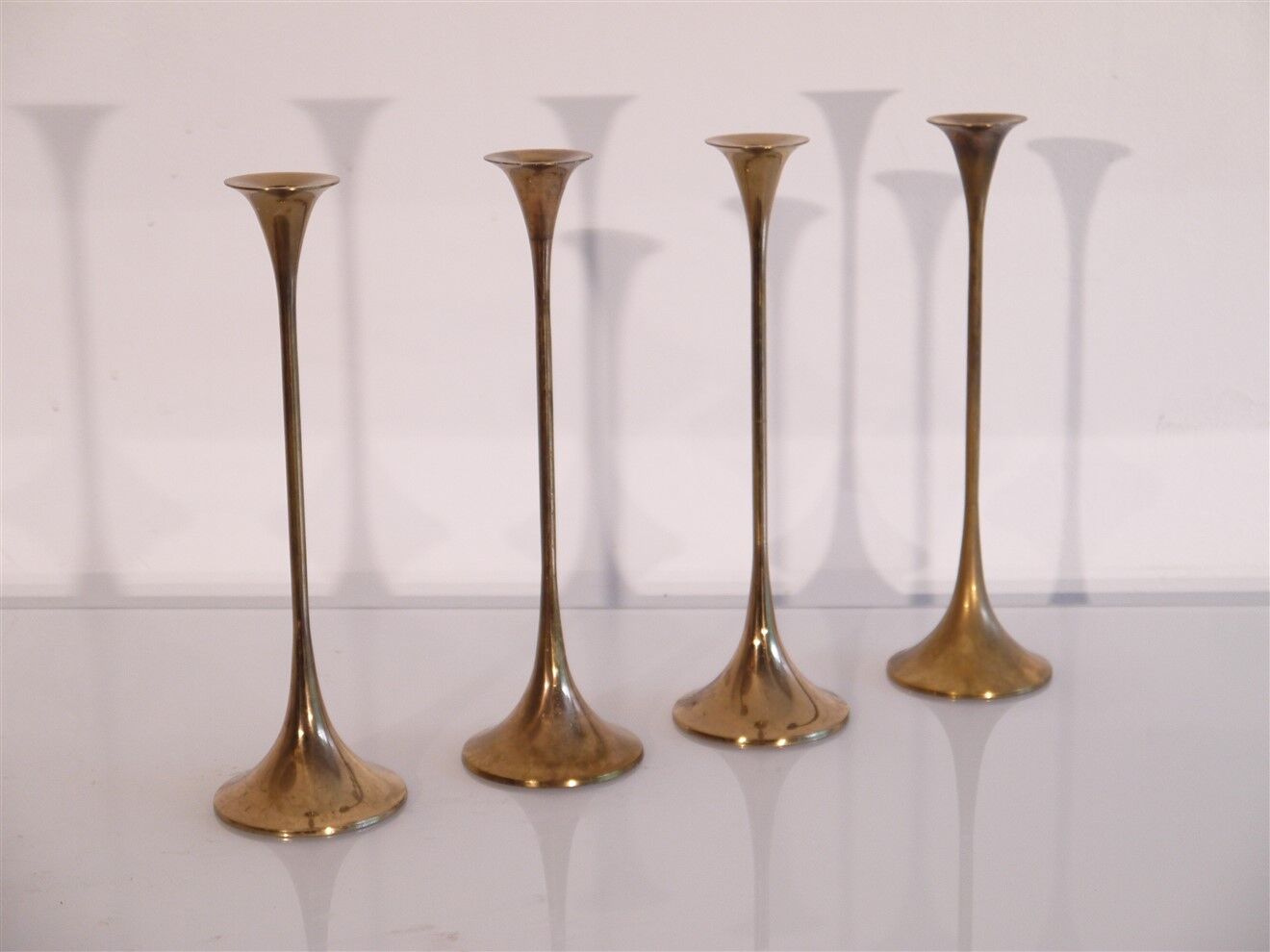 Lot of 4 Scandinavian brass candlesticks 1970