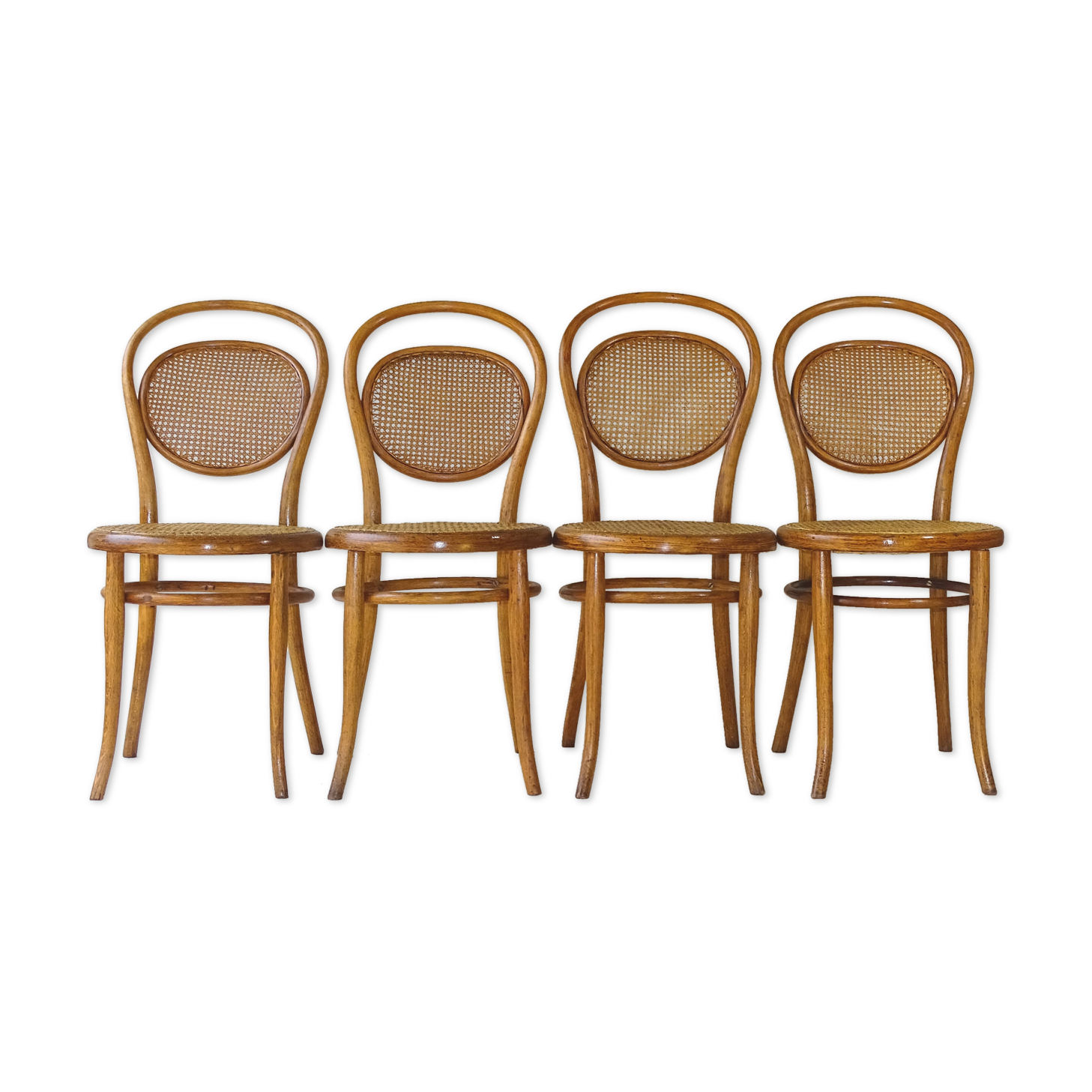 Set of 4 cannes chairs Thonet No.15 around 1895 finish "medium oak"