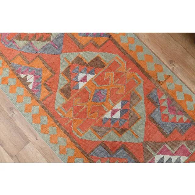1970s Turkish Oushak Handmade Wool Cotton Orange Area Rug 91x305
