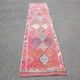 Hot Pink Turkish Runner Rug, Vintage Boho Hallway Carpet, 83x353 Cm