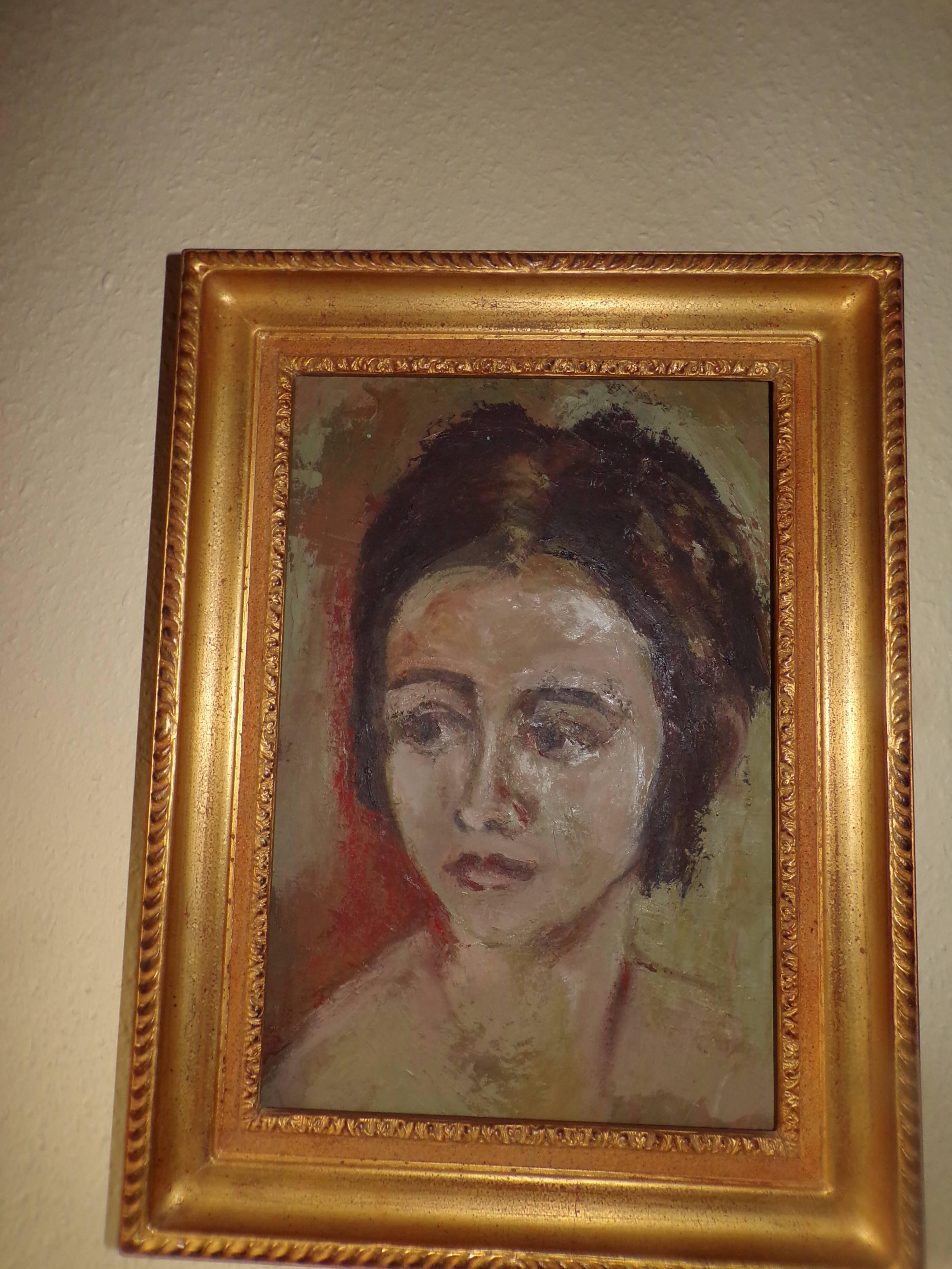 Portrait of young woman table XX century